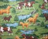 Multi Color Horses in Gras with Water and Trees