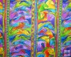 Laurel Burch Mythical Horses Bright Vertical Rows Green Orange P