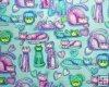 Playful Pink, Purple and Green Cats on Blue