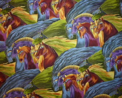Laurel Burch Mythical Horses Lg Manes Purple Brown Blue Sage Bro - Click Image to Close